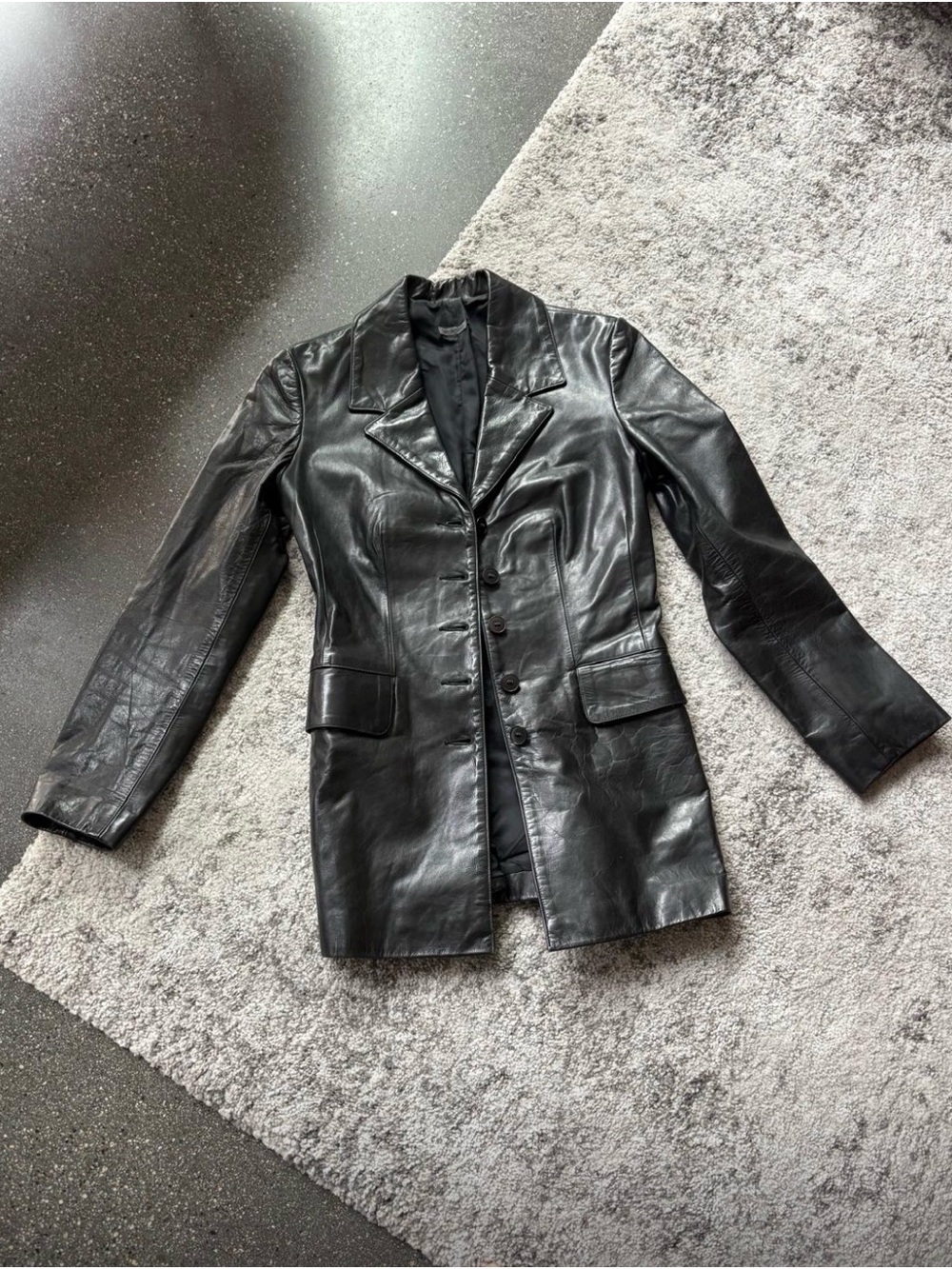 Women's Black Leather Blazer Jacket